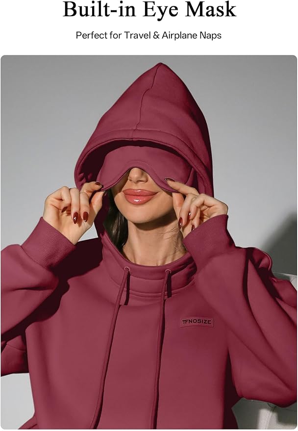 Travel Hoodie – Built-In Eye Mask, Multiple Pockets, Unisex Pullover Sweatshirt for Airplane, Sleep & Lounge