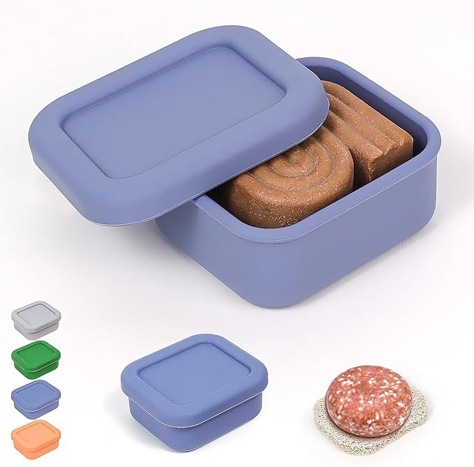 AIDIMMING Small Leakproof Silicone Travel Soap Case & Shampoo Bar Holder | for Travelers & Gym, Camping, Airplane Essentials | Perfect for Kitsch & Dove & Round Soap Bar Compatible (Deep Blue)