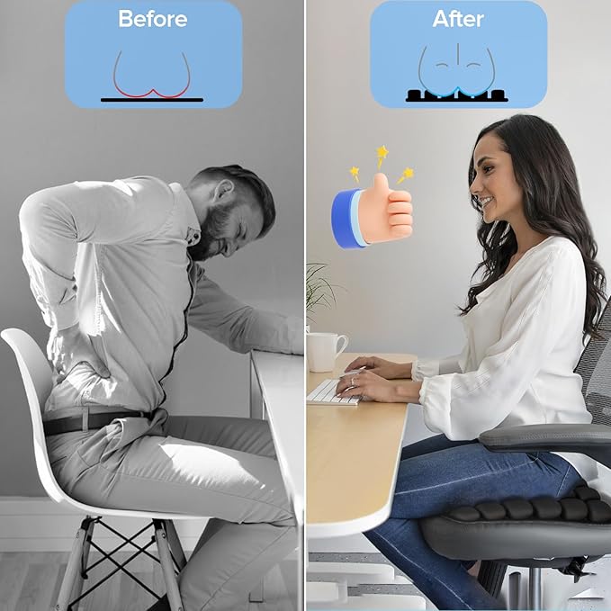 Sondour Travel Seat Cushion, Airplane Cushion Long Flight, Airplane Gadgets Inflatable Seat Cushions, Portable Airline Cushion With Air Pump, Wheelchair Cushions,Pressure Relief Seat Cushion-1 Black