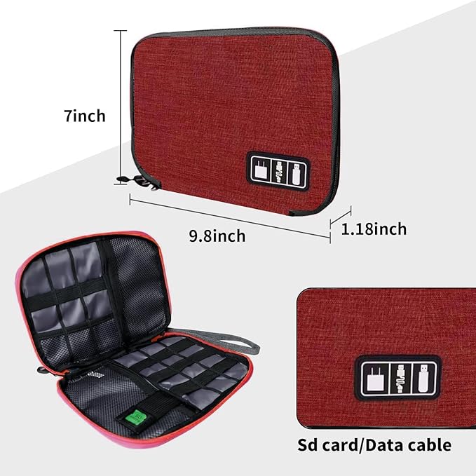 Lcsmaokin Electronics Travel Organizer,Portable Waterproof Electronic Travel Storage Bag for Small Charging Cord Storage,Charger,SD Card etc,for Travel,Business-Wine Red Black
