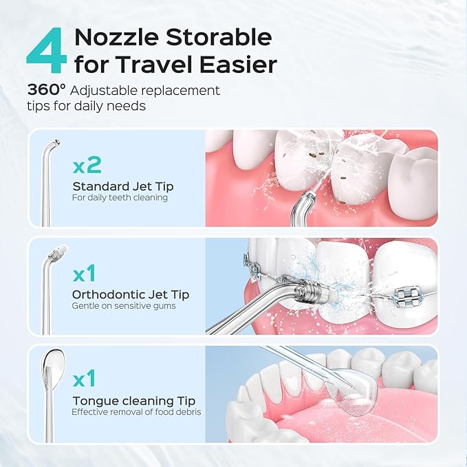 COSLUS T40 Mini Water Flosser for Travel: Portable Compact Design, Cordless Oral Irrigator with 4 Modes, Removable Tank, IPX7 Waterproof for Braces, Orthodontic, Sensitive Teeth On-the-Go Use, Black