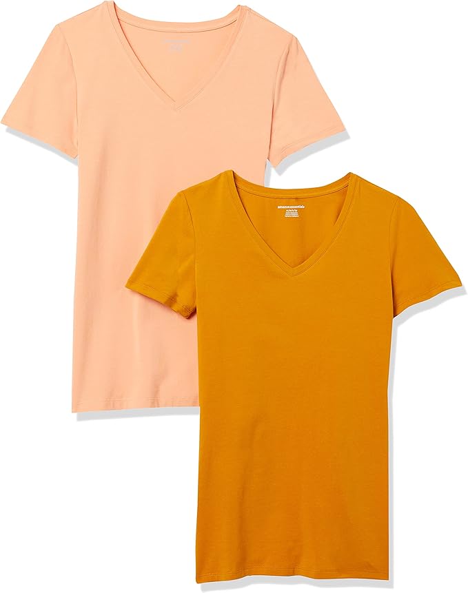 Amazon Essentials Women's Regular-Fit Short-Sleeve T-Shirt (Crewneck and V-Neck Options), Multipacks