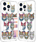 Compatible with iPhone 16 Pro Max Case Card Holder for Women Cute Design,Wallet Phone Cases Transparent Cool Kawaii Protective (Clear Tattoo Cats Animal)