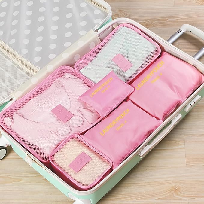 12 Set Travel Packing Cubes Luggage Packing Bags Reusable Lightweight Suitcase Organizer Cubes Set for Travel Accessories (Sky Blue+Pink)