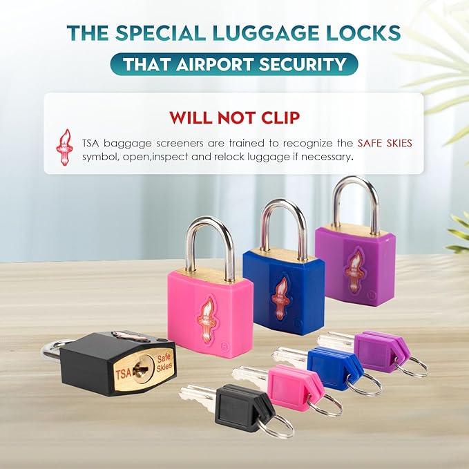 4 Pack Mini Locks with Key,Luggage Lock TSA Approved, TSA Approved Suitcase Lock for Luggage, Suitcase, Carry On, Backpack, Laptop Bag or Purse,4 Pack Family Set.