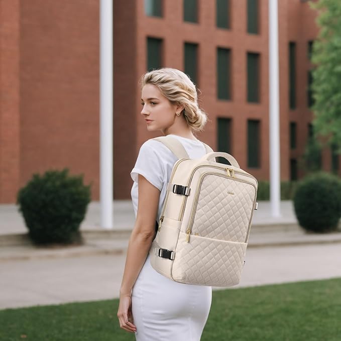 MDODO Travel Backpack for Women Men - Large Carry on Backpack fits 15.6" Laptop Lightweight Travel Bag Daypack Waterproof Causal Bookbag Backpack for College,Work,36L, Beige