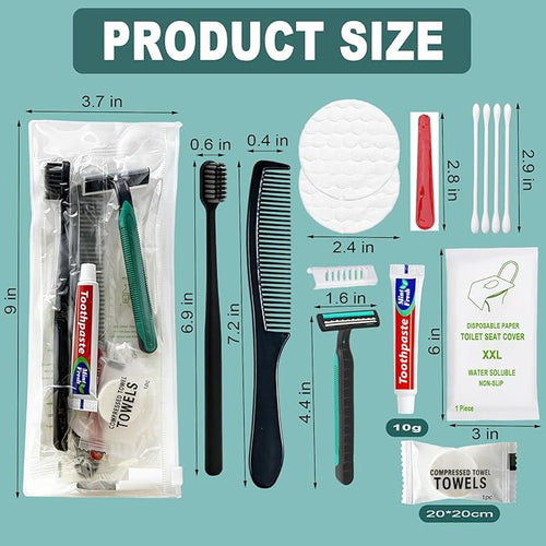 12 Sets Personal Hygiene Kit Bulk, Disposable Toothbrushes with Toothpaste, Comb, Shaving Razor, Towel, Cover, and Vanity Kit, Toiletry Kits Homeless Bulk Supplies for Women, Men, Travel, Homeless
