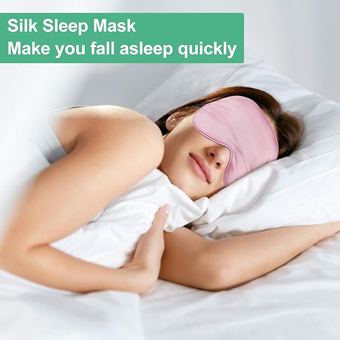 6 Pieces Natural Silk Sleep Mask Soft Eye Mask Adjustable Strap Blindfold Eyeshade Smooth Comfortable Eye Cover with Bag for Sleeping(Black, Taro Purple, Navy, Purple, Pink, Gray)