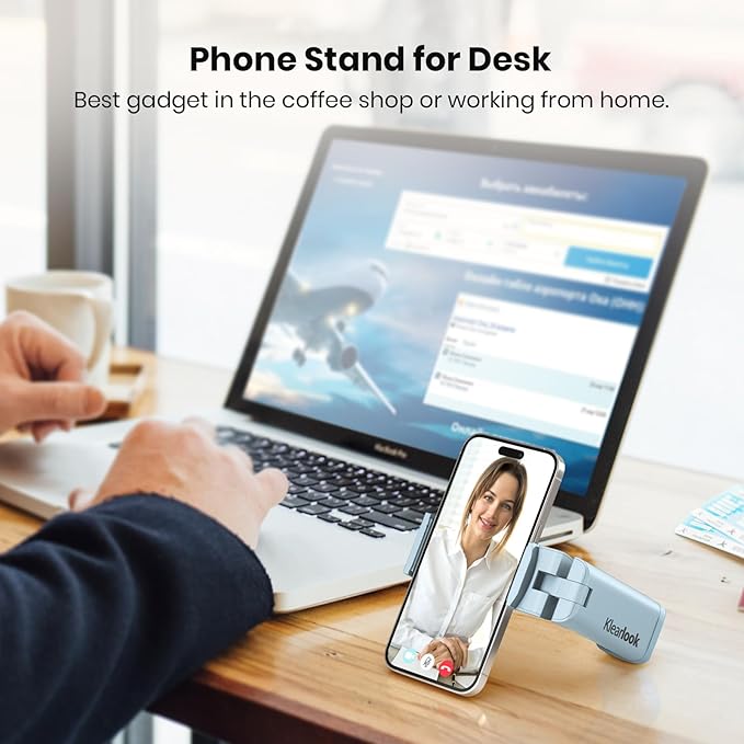 Klearlook 4 in 1 Adjustable Phone Stand - 360 Rotation Handsfree Viewing Flight Phone Holder, Foldable Travel Essentials, Accessory for Home/Office - Blue