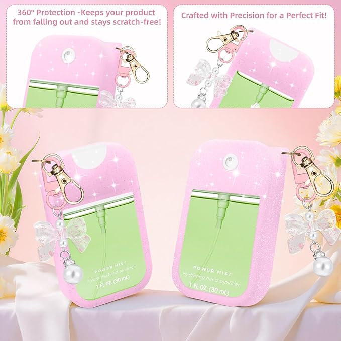 Silicone Case Compatible with Touchland Hand Sanitizer Spray Mist 1 oz with Bow Keychain
