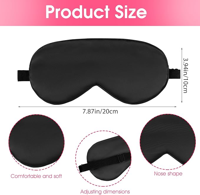 4 Pack Sleep Mask Silk Eye Mask for Sleeping, Mulberry Silk Eye Sleep Masks Shade Cover with Adjustable Strap, Satin Blindfold Blackout for Women Men, Reducing Puffy Traveling Glfts (Black)