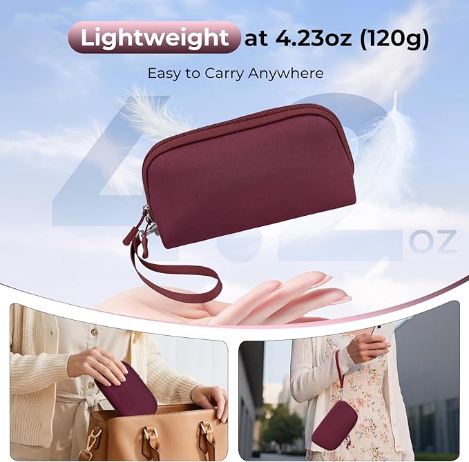 FYY Travel Cable Organizer - 8 Compartments Lightweight Water Resistant Tech Pouch with Wrist Strap, Electronic Accessories Case for Cord Charger Storage for Travel Home Office, Wine Red (Medium)