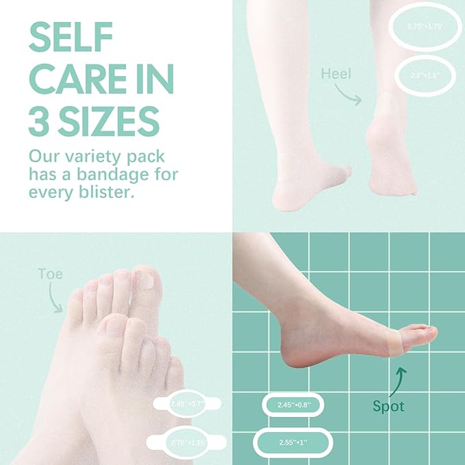 Welnove Gel Blister Bandages for Feet - 30ct Blister Cushion for Heel, Toe - Water-Resistant Hydrocolloid Bandages - Blister Pads for Prevention & Recovery (Spot Pack)