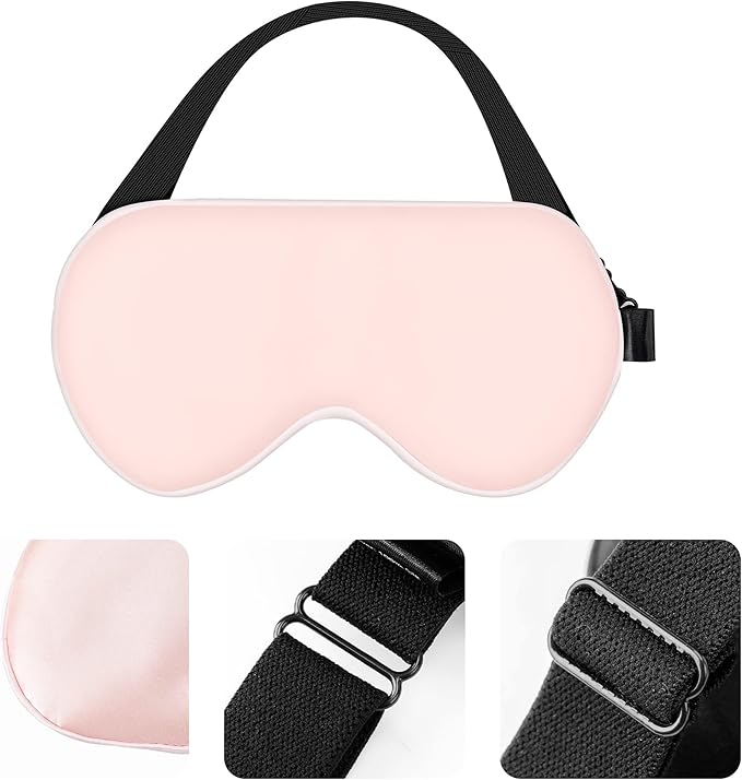 Amazon Basics Genuine Natural Mulberry Silk Curved Sleep Eye Mask with Adjustable Strap, One Size, Pink