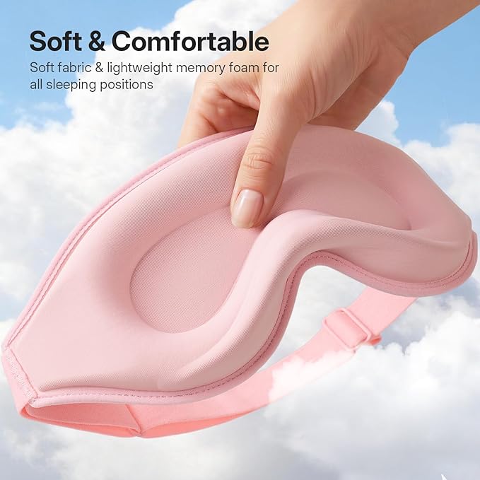 LitBear Long Lash Sleep Mask for Women Men Side Sleeper, 3D Contoured Light Blocking Sleeping Mask, Soft Comfortable Eye Mask Sleep with Adjustable Strap, Pouch for Travel, Pink
