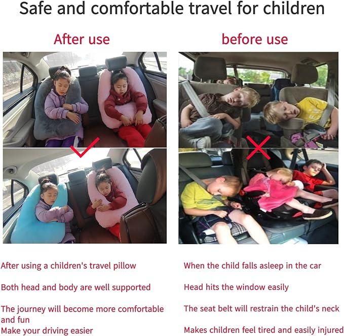 FHSGGP Travel Pillow Car Pillow Kid Car Sleeping The Sleeping Aid for Adults and Kids on Road Trips Kids Travel Pillow Emerald Green