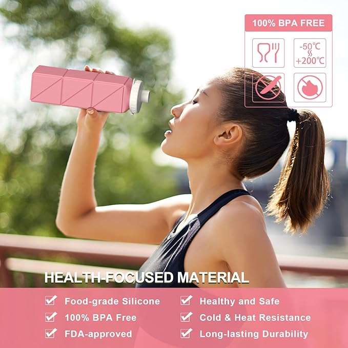 BEAUTAIL Collapsible Water Bottles 20.6oz 2 Pack, Silicone Foldable Portable Travel Water Bottle, BPA-Free Reusable Leakproof for Travel Camping Hiking Cycling Yoga Sports Outdoor (Pink+Starlight)