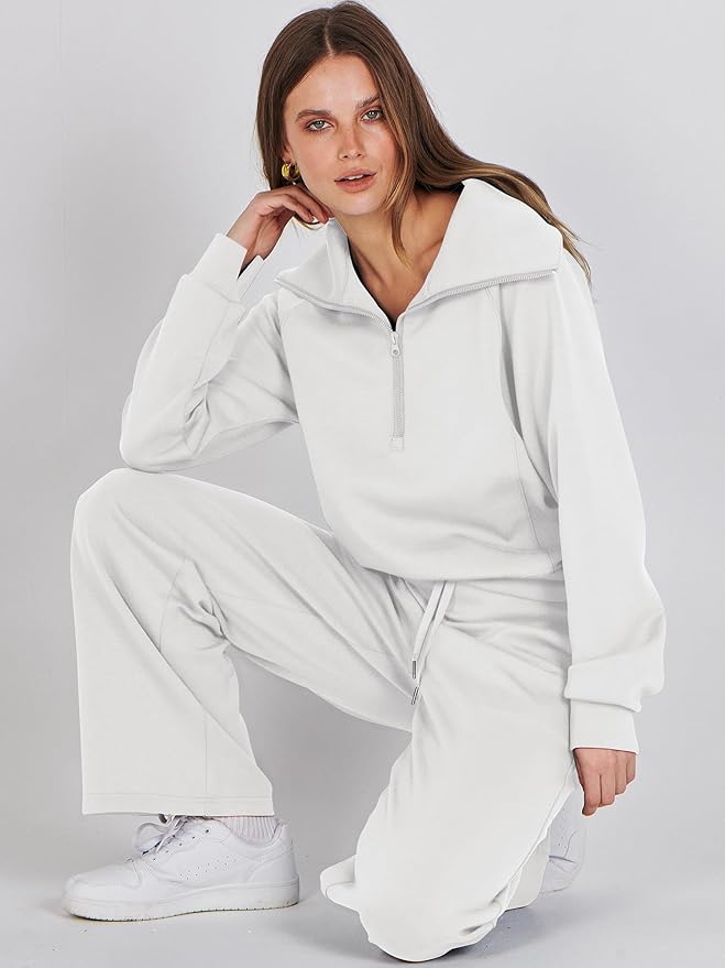 ANRABESS Women 2 Piece Outfits 2025 Fall Fashion Airport Wide Leg Pants Lounge Set Leisure Travel Vacation Clothes Sweatsuits