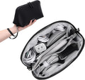 FYY Travel Cable Organizer - 8 Compartments Lightweight Water Resistant Tech Pouch with Wrist Strap, Portable Electronic Accessories Case for Cord Charger Storage for Travel Home Office Black (Large)