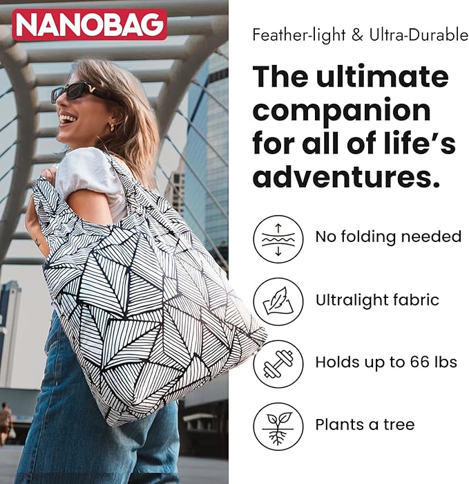 Nanobag Ultralight Foldable Tote for Women & Men, Reusable Grocery & Travel Bag, Packable Collapsible Compact Market Essential (Standard Sketch)