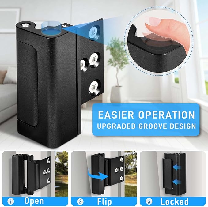 Door Reinforcement Lock, 1PACK Home Security Door Lock Withstands 800 lbs, Childproof Top Door Lock Latch for Toddlers Safety, Inside Night Defender for Inward Swinging Doors