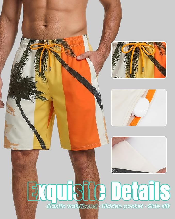 Men Swim Trunks 9 Inch with Mesh Lining Breathable Quick Dry Drawstring Pockets for Summer Beach Pool Board