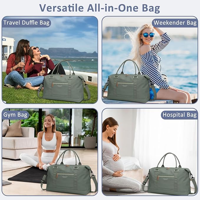 ELONGRIVER Travel Duffle Bag for Women, Weekender Bags, Hospital Bag for Labor Delivery, Lightweight Tote Duffel Overnight Bag with Luggage Sleeve,Airplane Travel Bags (Army Green, X-Large)