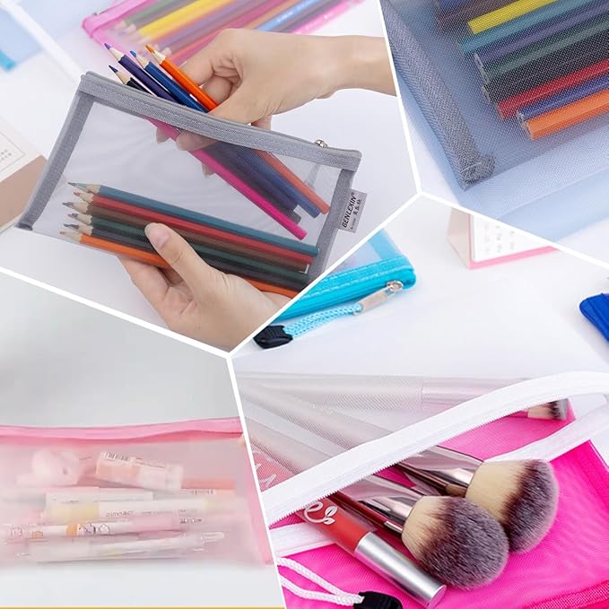 Happyupcity 2PCS Creen Mesh Nylon Storage Bag with Zipper Small Makeup Bag Toothbrush Toothpaste Cosmetic Tools Holder Portable Reusable Pocket for Travel Vacation Business Trip ColorRandom