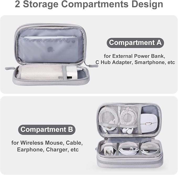 Bevegekos Electronics Accessories Organizer Pouch Bag, Designed for Power Adapter/Charger/Cables/Mouse, for Travel (Light Grey)