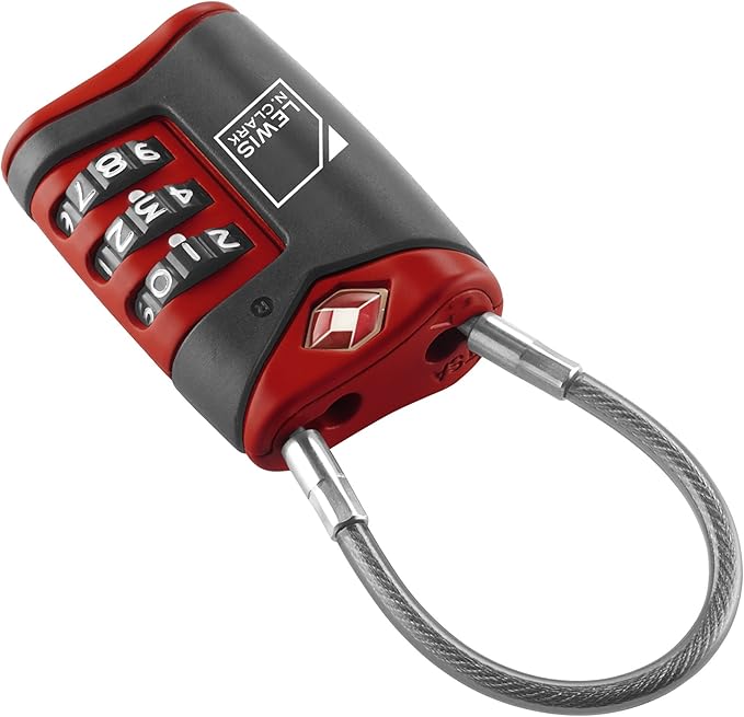 Lewis N. Clark TSA-Approved Combination Luggage Lock With Steel Cable (2-Pack), Red, One Size