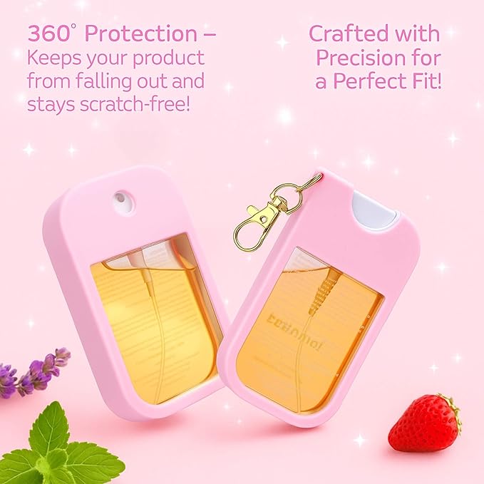SAANG & JAT Hand Sanitizer Spray Case Compatible with Touchland, Silicone Holder Cherry Keychain for Touch Land Mist Case