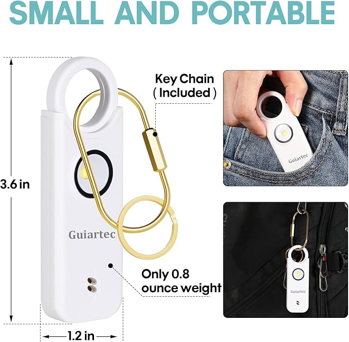 Rechargeable Personal Safety Alarm for Women, 135 dB Loud Self Defense Keychain Siren with LED Strobe Light, Personal Emergency Security Safe Devices Key Chain Alarms for Women Kids Elderly (White)