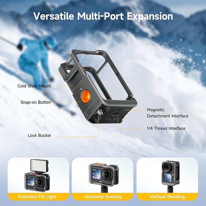 7RYMS 7RIG SC1 Action Camera Cases for DJI Osmo Action 6, Full Metal Protective Frame with Lens Cover, Wrist Strap, Cold Shoe, 1/4" Screw, DJI Osmo Action 6 Accessories for Cycling, Climbing, Skiing