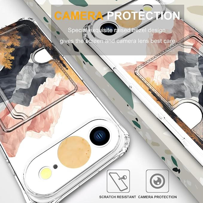 Compatible with iPhone 17 Air Case Card Holder for Women Cute Design,Wallet Phone Cases Transparent Cool Kawaii Protective (Clear Mountain Hill Landscape)