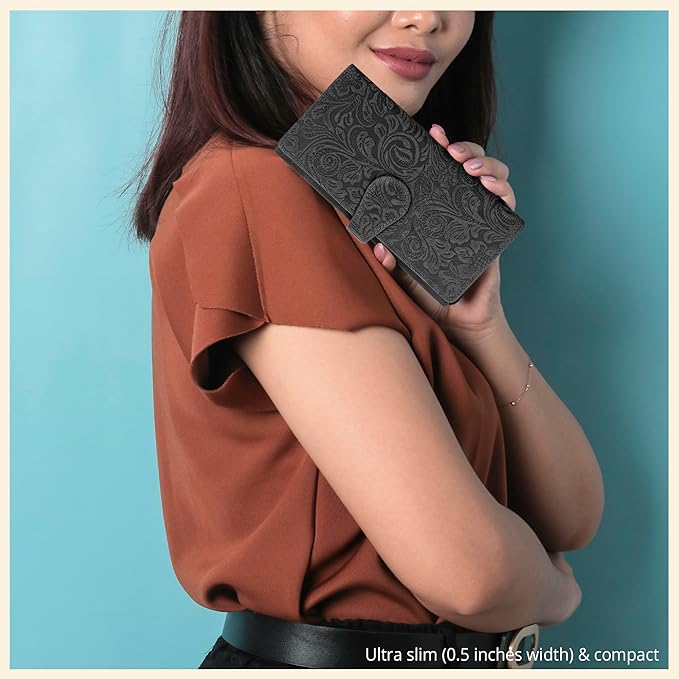 Real Leather Women Wallet Leather with RFID Blocking -Trifold Card Holder Designer Ladies Clutch with ID Window Wallets