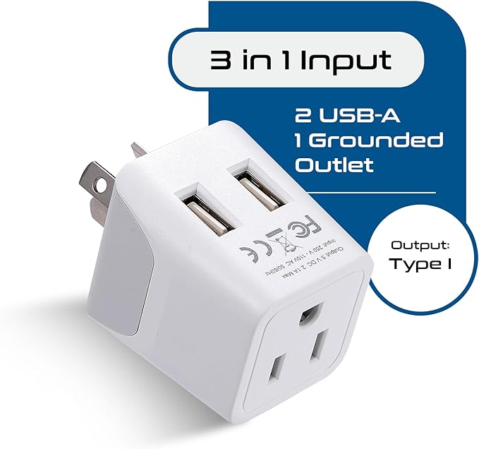 Ceptics Australia, New Zealand, China Travel Adapter Plug with Dual USB Input - Ultra Compact - USA to Type I - Perfect for Cell Phones, Chargers, Cameras and More (CTU-16-2PK)