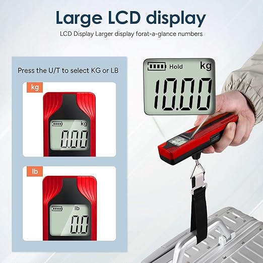 travel inspira Luggage Scale Battery-Free, Travel Essentials, Portable Handheld Digital Suitcase Weight Scale for for Travel Accessories, 110lbs/50kg (Red)