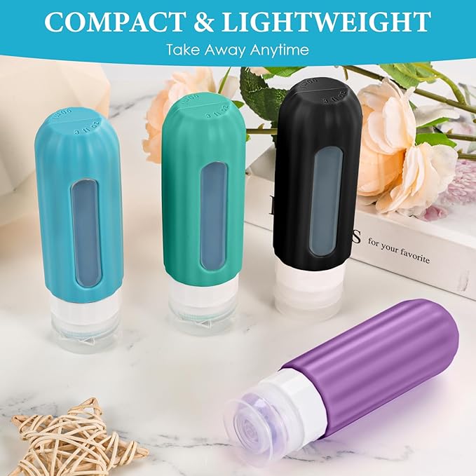 Reusable Silicone Travel Bottles for Toiletries TSA Approved, Leak Proof Travel Size Bottles Refillable Travel Containers for Shampoo Conditioner Mini Bottles 3 oz