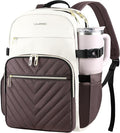 VANKEAN Laptop Backpack for Women with Pouch Pocket for Large Capacity Tumbler, 15.6 Inch Laptop Computer Bag Travel Backpack Purse,Waterproof Work Business College Teacher Bags, Beige-Coffee