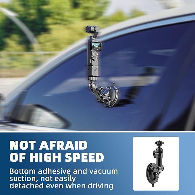 BRDRC Pocket 3 4 Suction Cup Mount, for Xtra Muse Car Windshield Window Dash Holder Kit with Expansion Adapter for Insta360 X4 X5 Go 3S for GoPro Max Hero Pocket 3 4 Action 6 5 Pro Nano Accessories