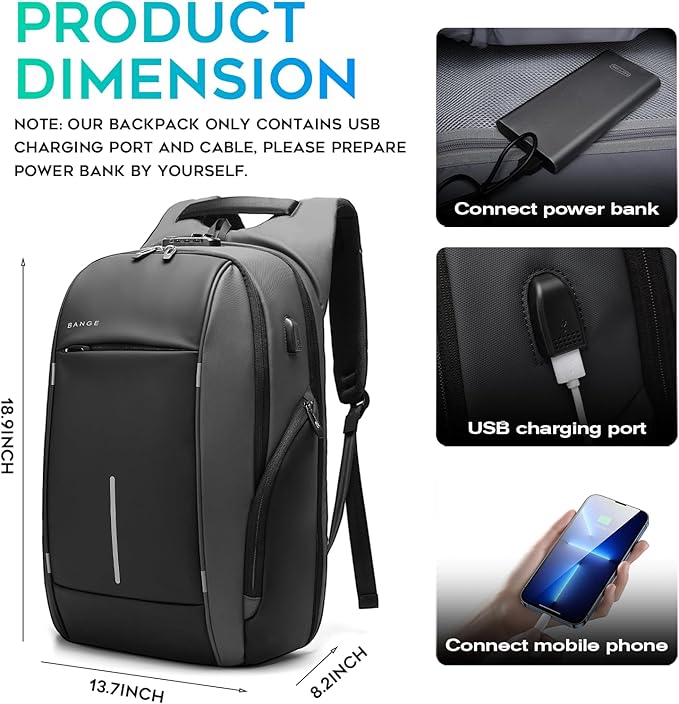 BANGE Lightweight Travel Backpack,Fashion Business Work Backpacks, Laptop Backpack for 15.6 Inch Notebook, Men's Backpack…