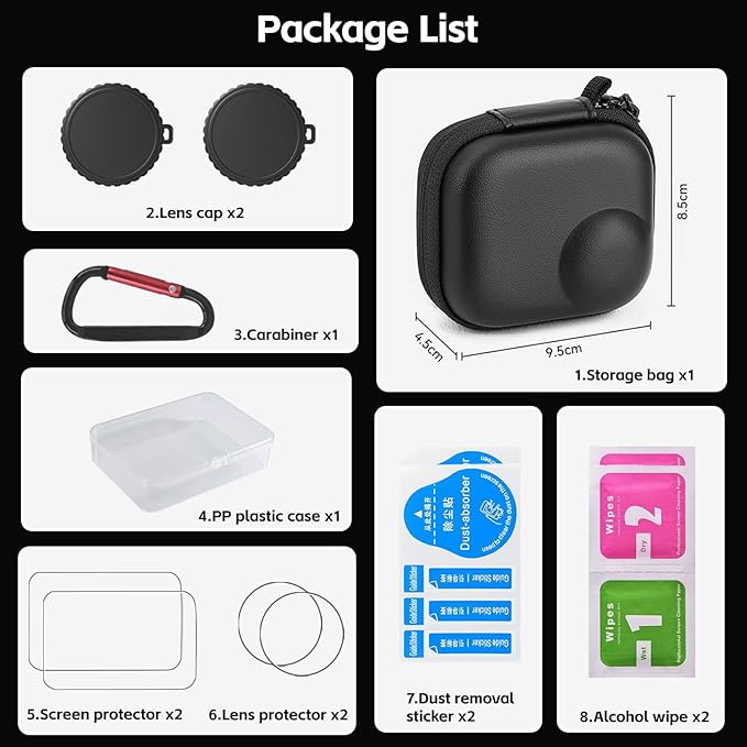Osmo Nano Accessories Kit, Mini Carrying Case for DJI Osmo Nano PU Portable Storage Bag, 2pcs Silicone Lens Cap, Lens Screen Protectors (4 Pack) Comatible with DJI Nano Camera