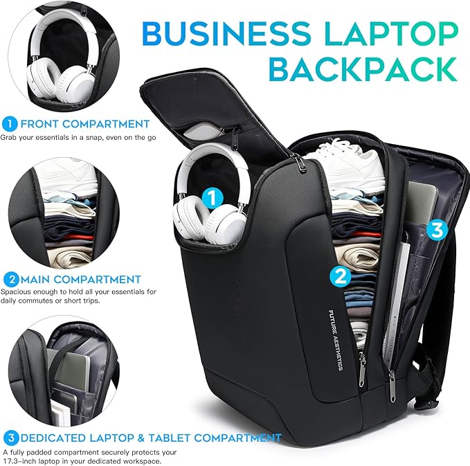 BANGE Business Backpack for Men, 17.3 Inch Laptop Compatible, Water-Resistant Travel & Work Backpack, Spacious Daypack for Office, College, and Weekend Use