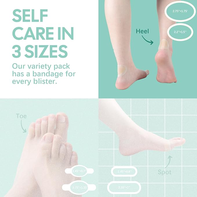Welnove Gel Blister Bandages for Feet - 30ct Blister Cushion for Heel, Toe - Water-Resistant Hydrocolloid Bandages - Blister Pads for Prevention & Recovery (Heel Pack)