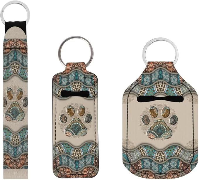 Suobstales 3Pcs Travel Bottles Keychain Holder Set,Travel Bottle Sleeves+Neoprene Chapstick Holders+Lanyard Keychain