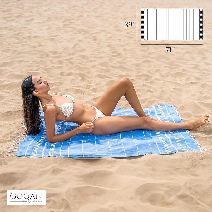 Goqan Turkish Beach Towels Oversized 2 Pack 39x71, Large Beach Blankets, 100% Cotton Sand Free, Quick Dry Towel Set, Pool Essentials for Family on Airplane, Travel, Beach Bag, Lightweight - Multicolor