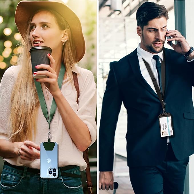 CACOE Phone Lanyard 2 Pcs-Adjustable Neck Strap,Universal Crossbody Lanyards Compatible with Most Smartphones (Black+Dark Green, 21.65")