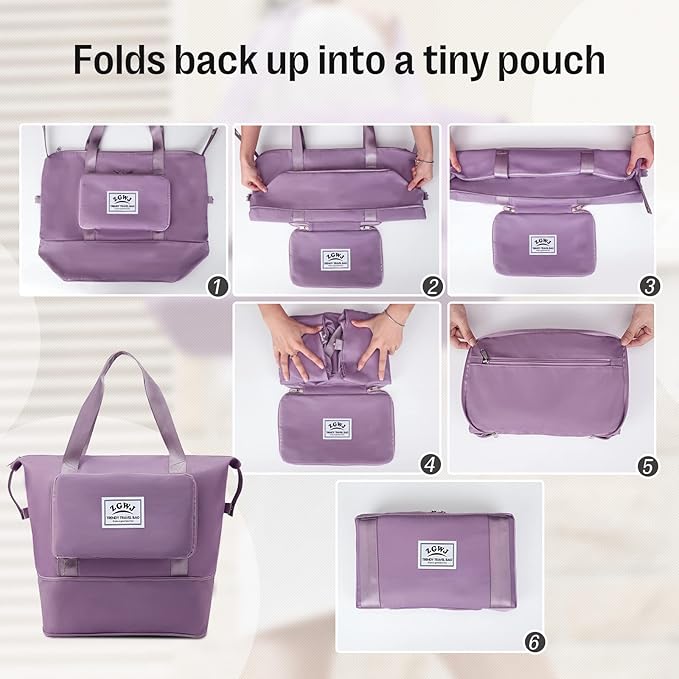 ZGWJ Travel Tote Bags, Expandable Overnight Weekender Bag for Women Foldable Carry-On | Expandable, Overnight, Foldable, Carry-On