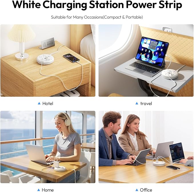 Travel Power Strip, NTONPOWER 3 Outlets 3 USB(1 USB C) Cruise Approved Power Strip, Short Extension Cord 3ft, Travel Essentials for Home, Hotels, Cruise Ship, Vacation, White, i-Donut