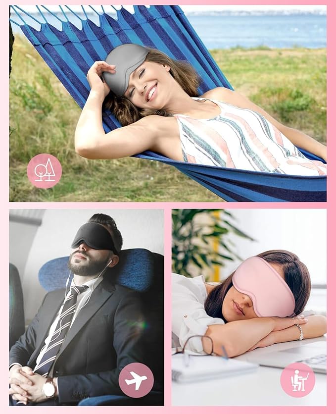 Sleep Mask for Side Sleeper Women Men, Light Blocking Eye Mask for Sleeping, 3D Contoured Cup Sleeping Mask for Zero Eye Pressure, with Adjustable Elastic Strap for Sleep Travel, Grey